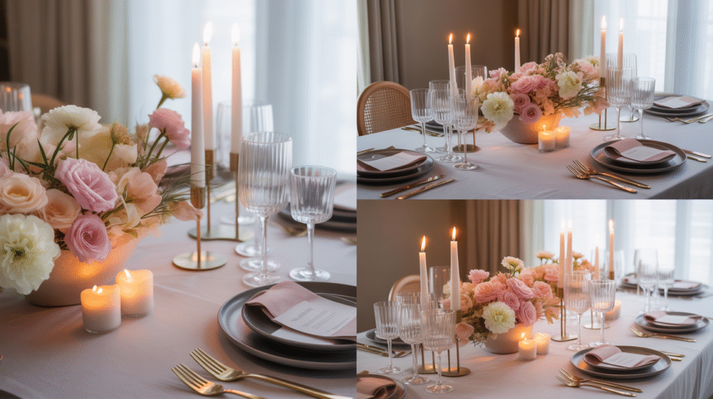 a 4 photo colge of elegantly set dining IFaPGPv3SwGIsV 17J gWw xG6fBokKTpCSl5G44bVpng